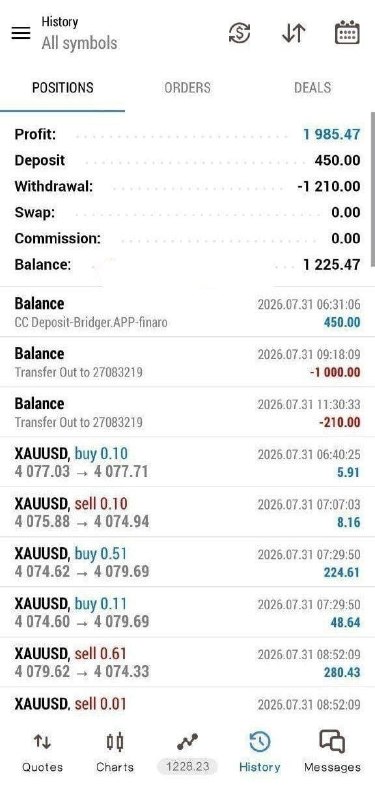 XAUUSD Robot live trading result screenshot from 2026-08-01